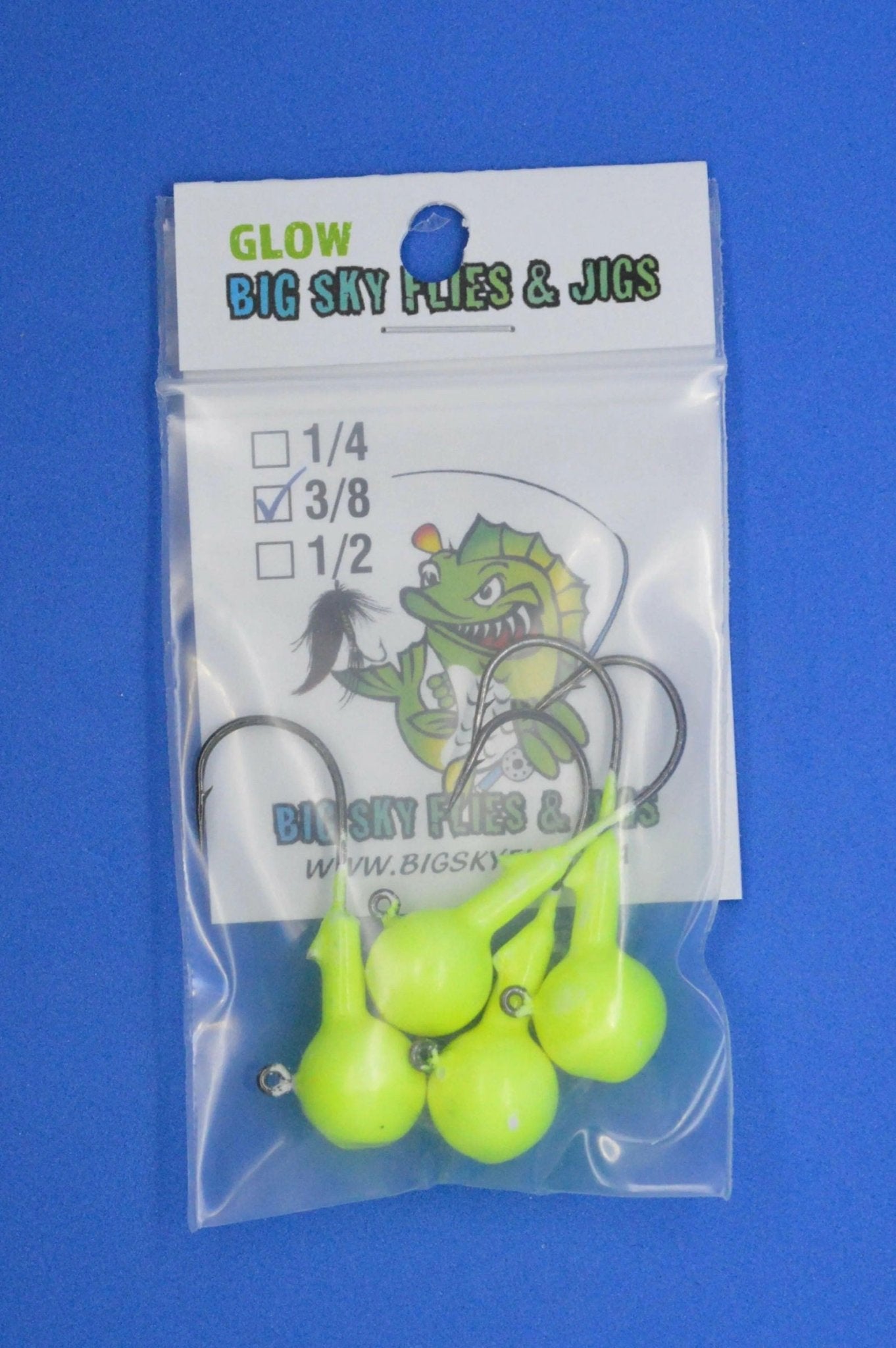 Big Sky Ball Jigs 3/8oz Glow 4/pack - www.Shopthatapp.com