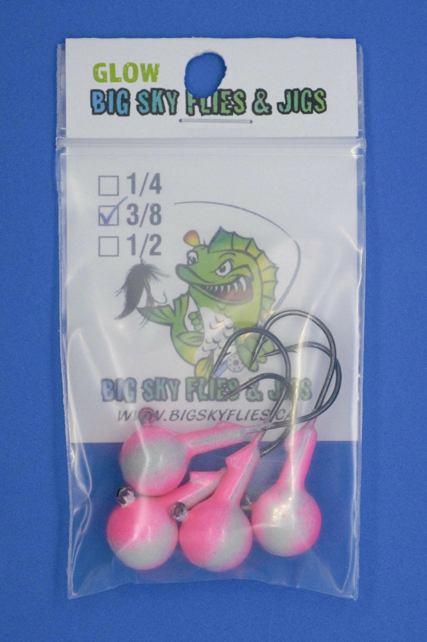Big Sky Ball Jigs 3/8oz Glow 4/pack - www.Shopthatapp.com