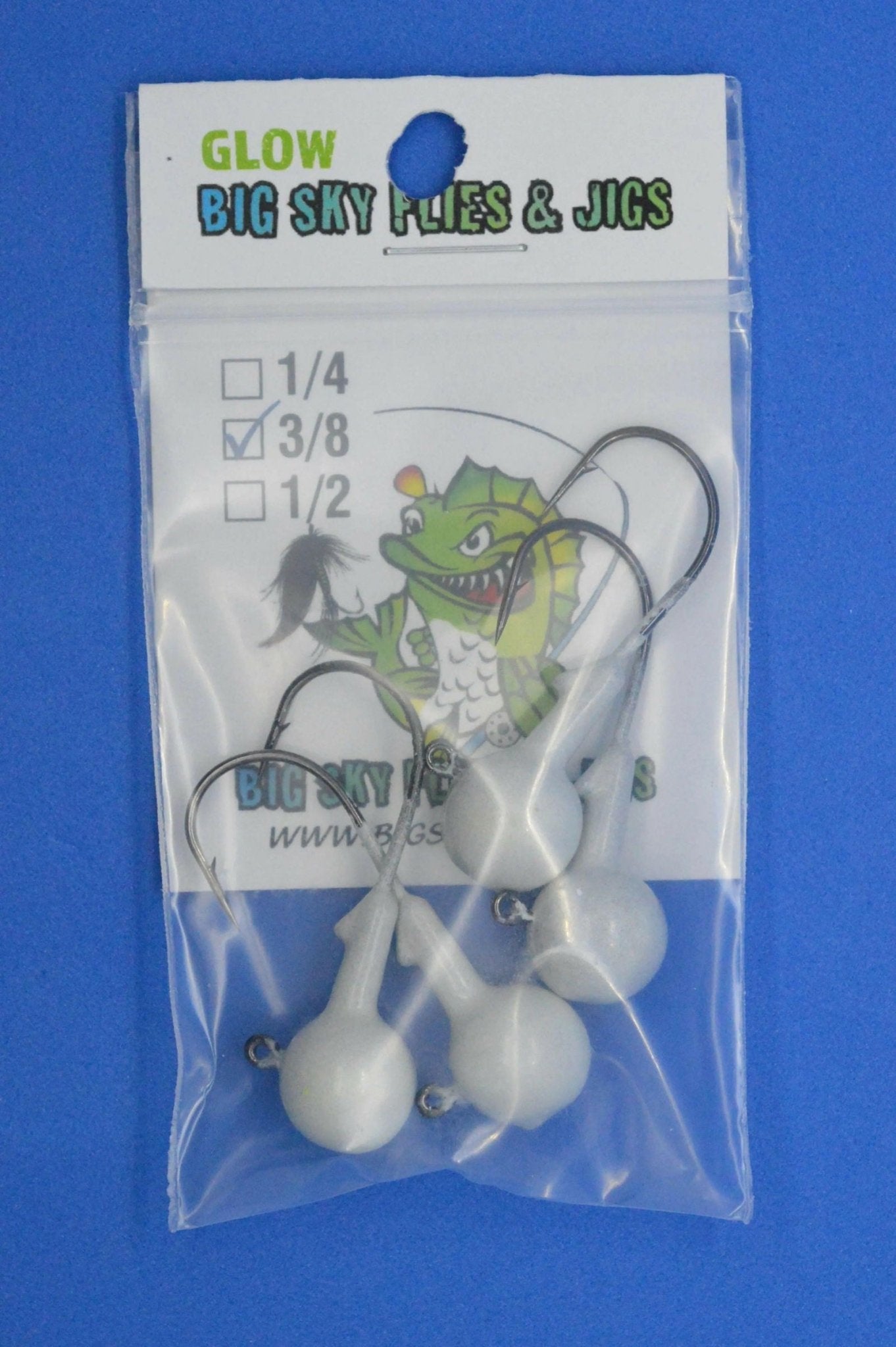 Big Sky Ball Jigs 3/8oz Glow 4/pack - www.Shopthatapp.com