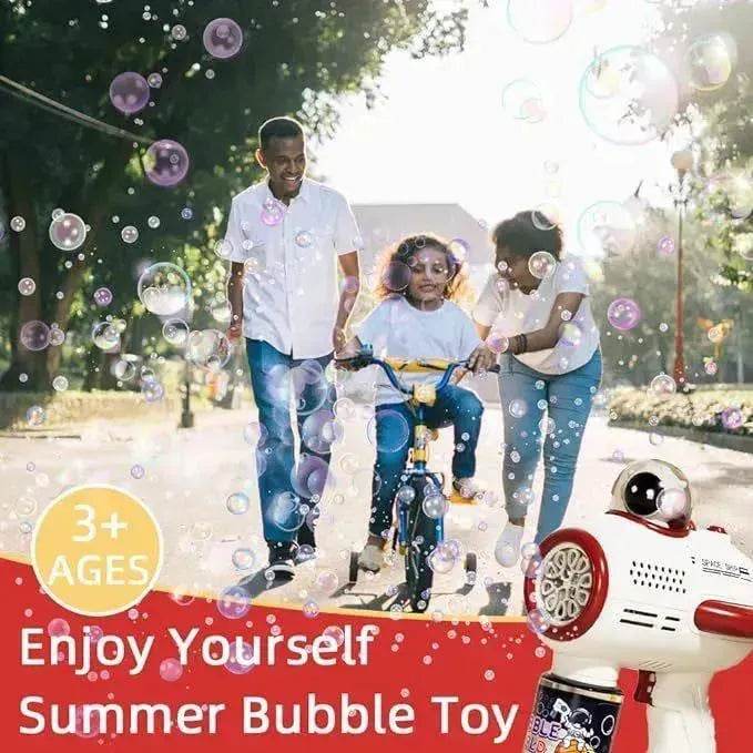 Bubble Gun Machine , Leak Proof Design, Automatic Bubble Blower Maker With Light And Bubble Solution, Summer Outdoor Toys For Birthday Party - www.Shopthatapp.com