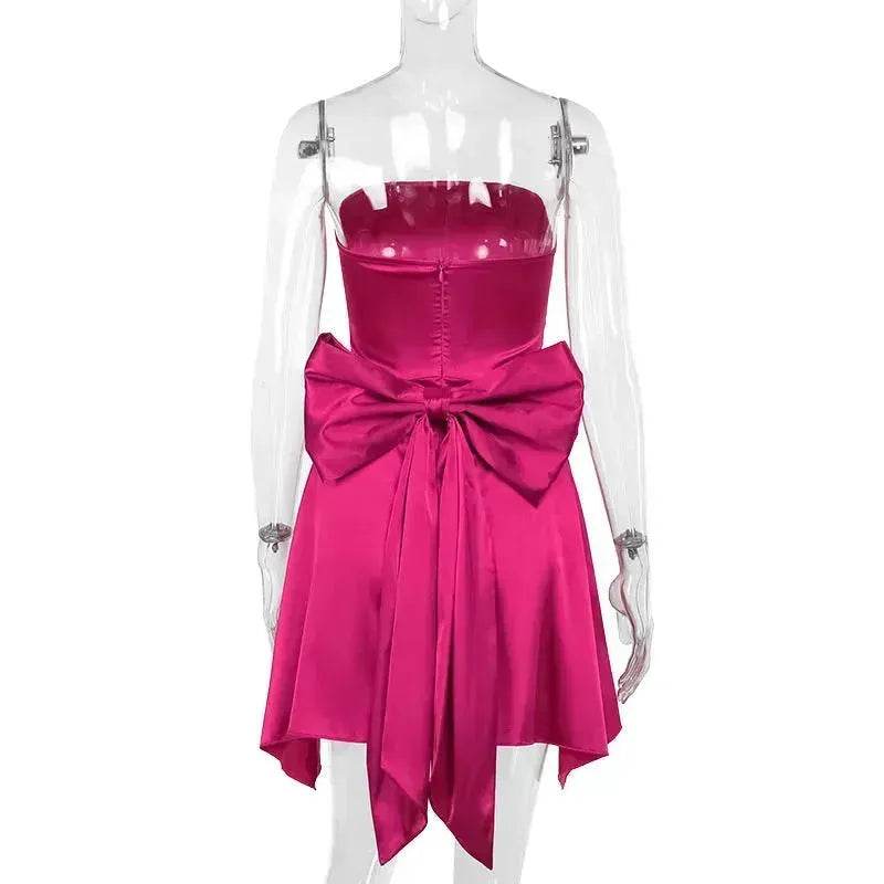 Women's Mini Tube Dress With Big Bow Summer Fashion Tube Top Short Skater Dress. - www.Shopthatapp.com