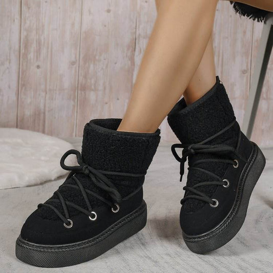 Plus Size Platform Cross Strap Snow Boots - www.Shopthatapp.com