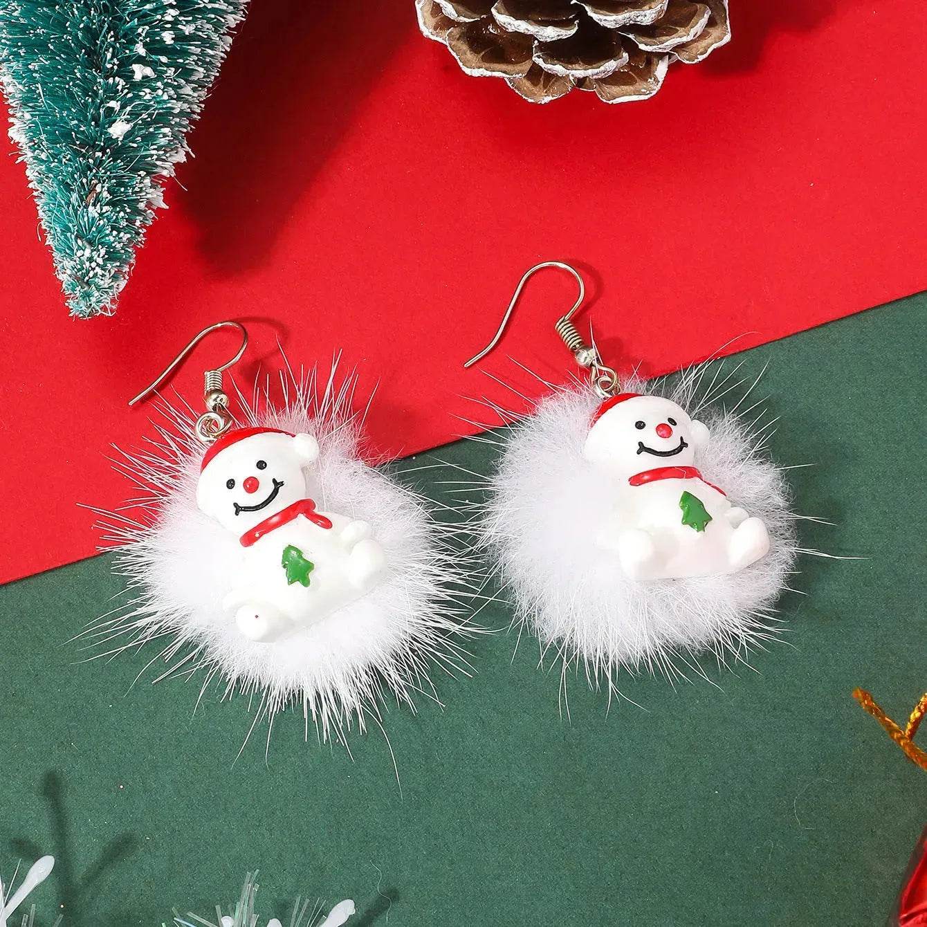 Winter Snowflake Hair Ball Earrings Ins Cute Christmas Elk Santa Claus Stock Element Earrings Women Jewelry - www.Shopthatapp.com