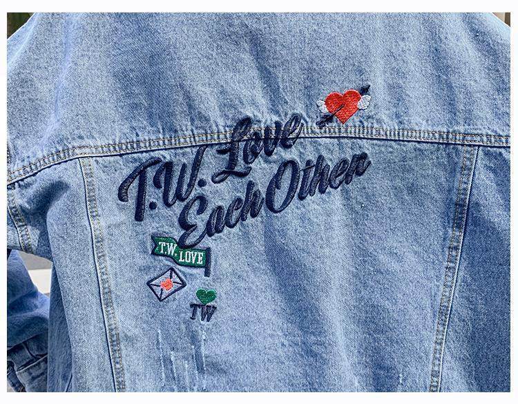 All-match Korean Style Loose Embroidered Denim Jacket Women - www.Shopthatapp.com