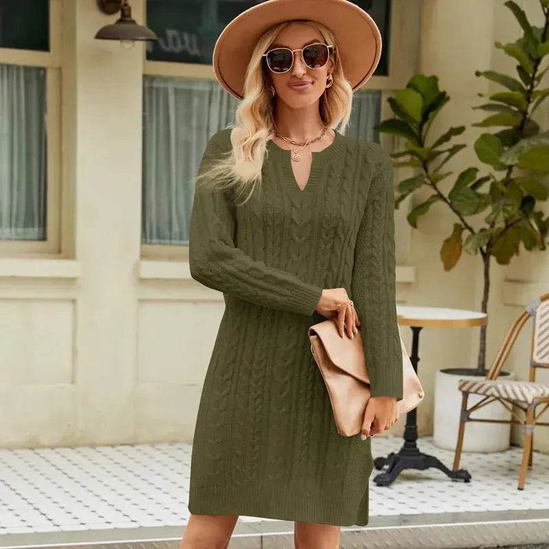 Autumn Winter Slim fit Twisted Split Mini Knitted Wool Sweater Dress - www.Shopthatapp.com