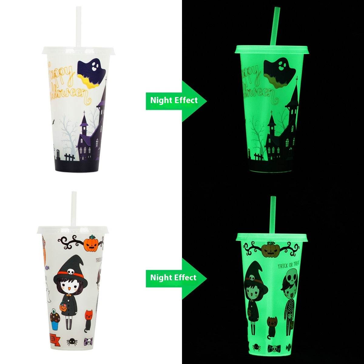 720ml Plastic Sippy Cup Halloween Luminous Straw Cup - www.Shopthatapp.com