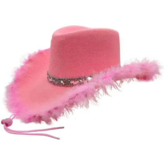 Trendy cowgirl hat Sequined Ribbon Upturned Eaves Raw Edge Denim Top Hat Pink Cowgirl Hat womens pink cowboy hat - www.Shopthatapp.com
