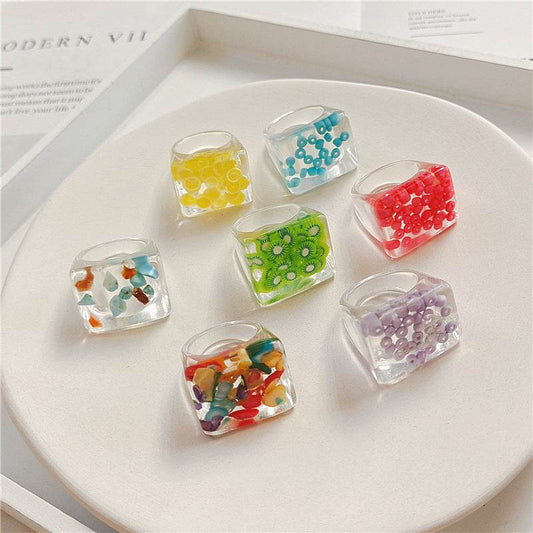 New Transparent Resin Ring Fruit Square Ring Acrylic Ring - www.Shopthatapp.com