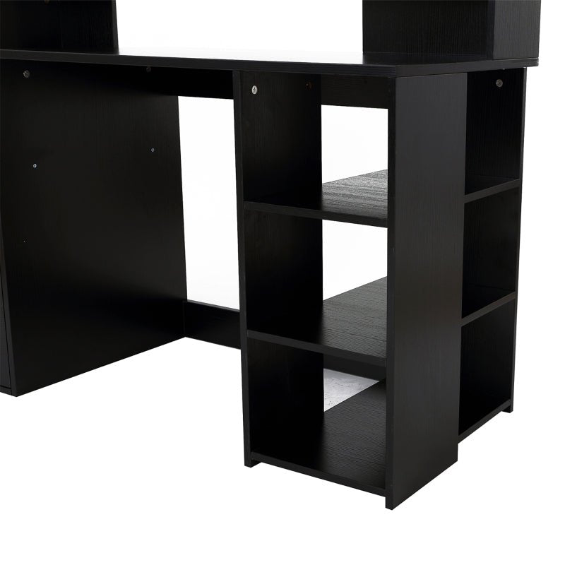 Modern Computer Desk with Drawers and Storage Shelves, Study Workstation, Writing Desk with Printer Stand for Home Office, Black - www.Shopthatapp.com