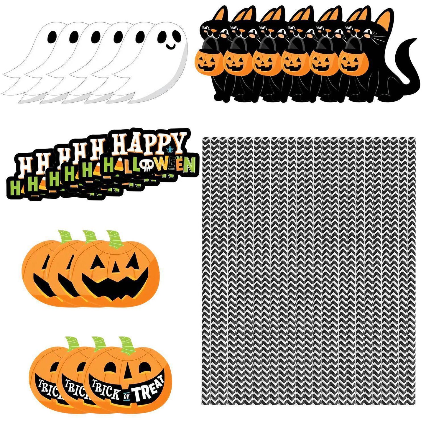 Set Of 25Pcs Halloween Party Striped Decorative Straws Disposable Drinking Straws Paper Straw Decor Happy Halloween Ghost Lantern Black Cat Halloween Party Supplies - www.Shopthatapp.com