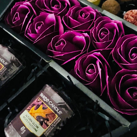 Cadbury Heroes & Yankee Candle Signature Chocolate Bouquet With Purple Roses - www.Shopthatapp.com