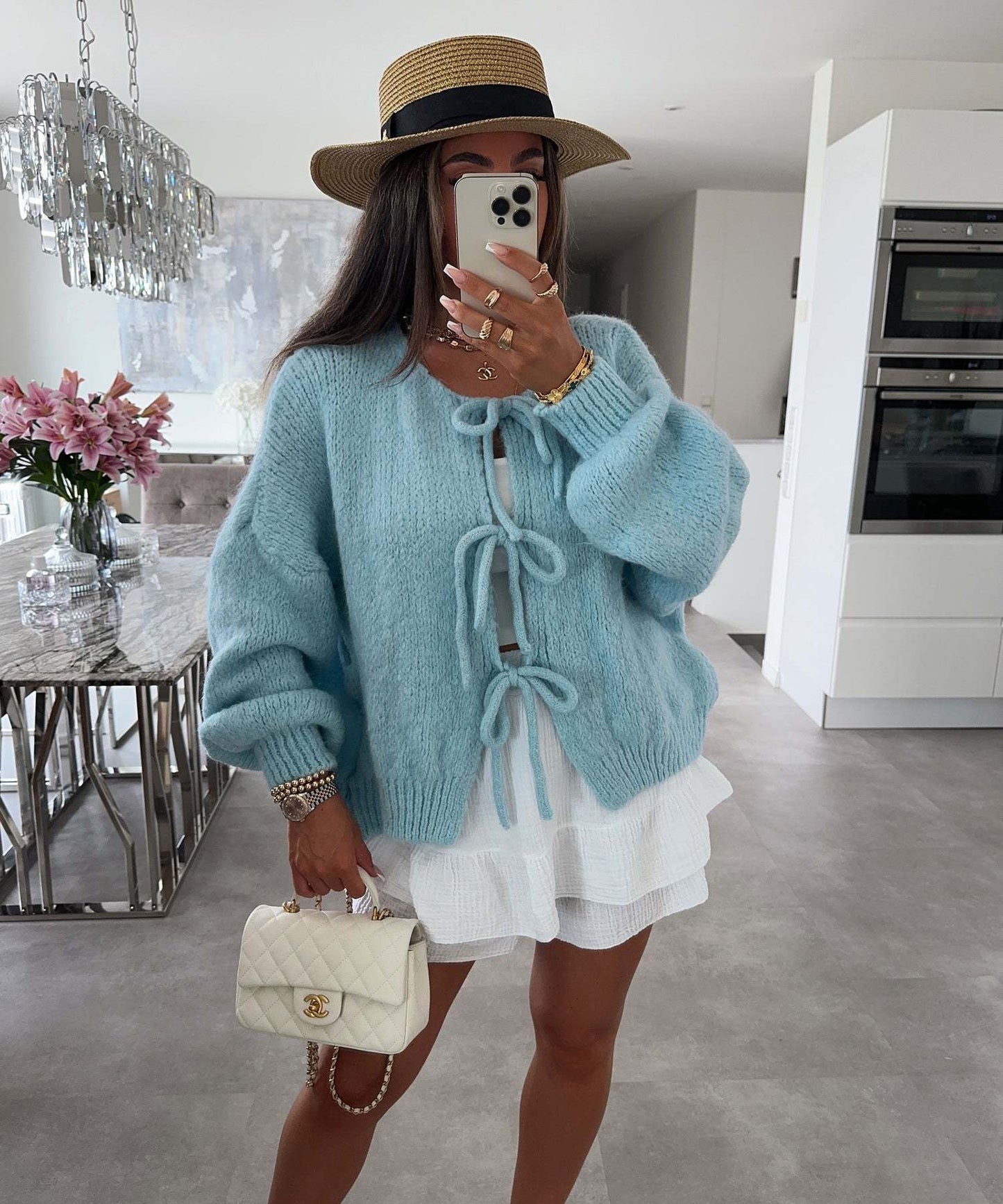 Callie Knitted Bow Lace Up Cardigan - www.Shopthatapp.com