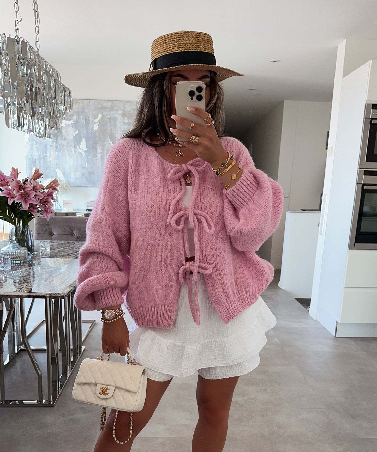 Callie Knitted Bow Lace Up Cardigan - www.Shopthatapp.com