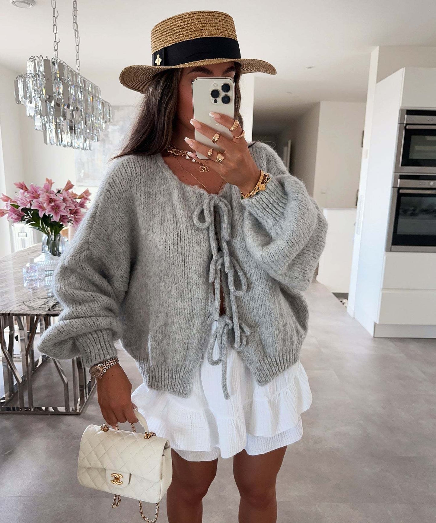 Callie Knitted Bow Lace Up Cardigan - www.Shopthatapp.com