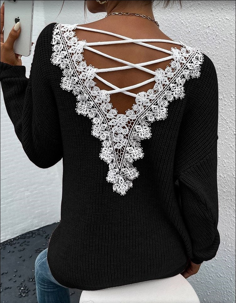 Carly Wollpullover mit Spitzenrücken