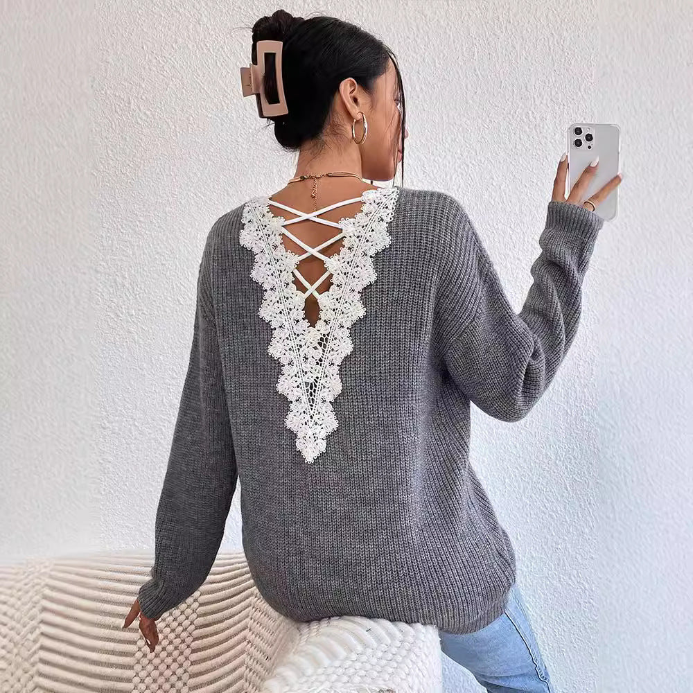 Carly Wollpullover mit Spitzenrücken