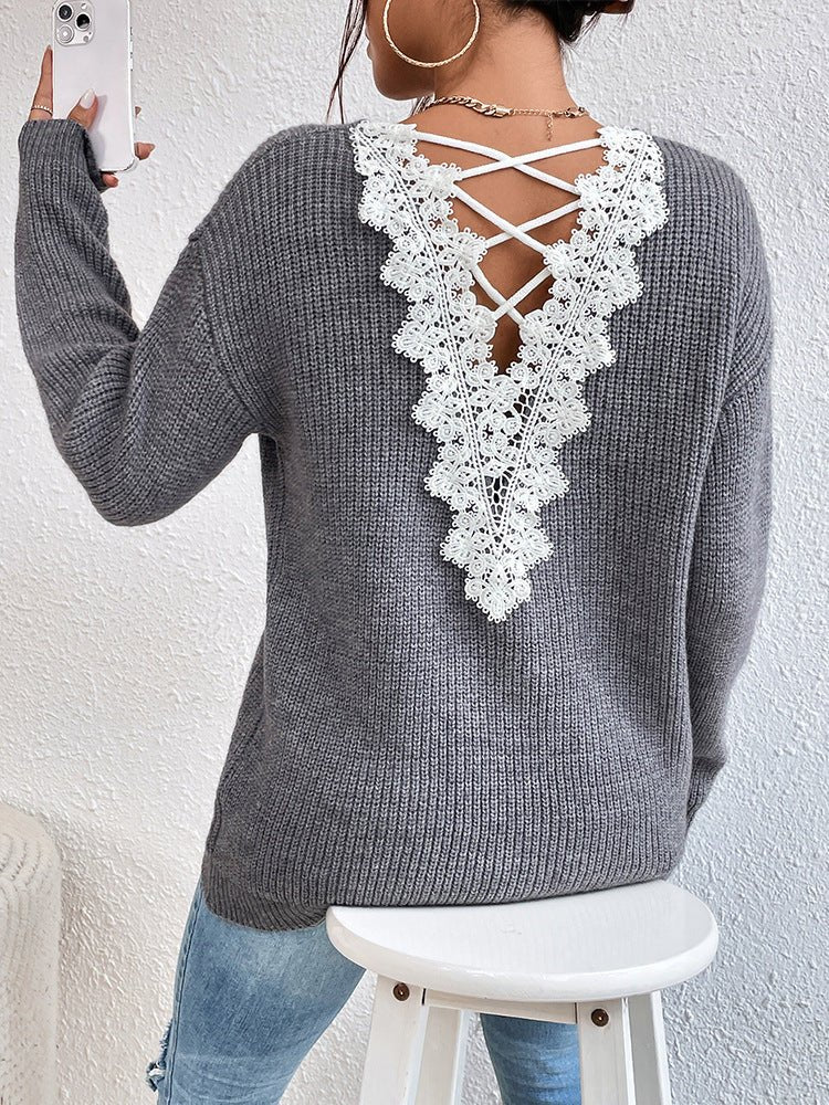 Carly Wollpullover mit Spitzenrücken