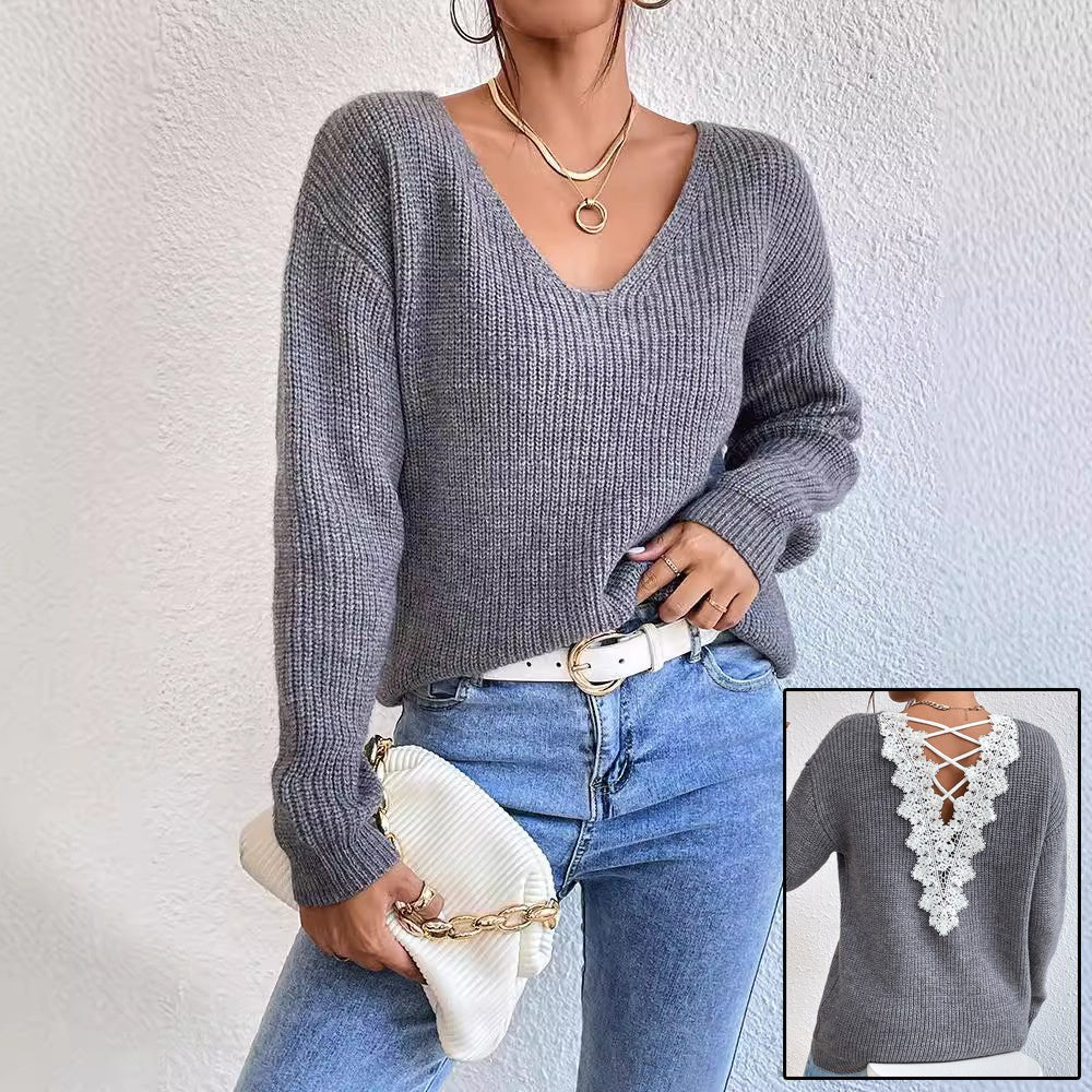 Carly Wollpullover mit Spitzenrücken