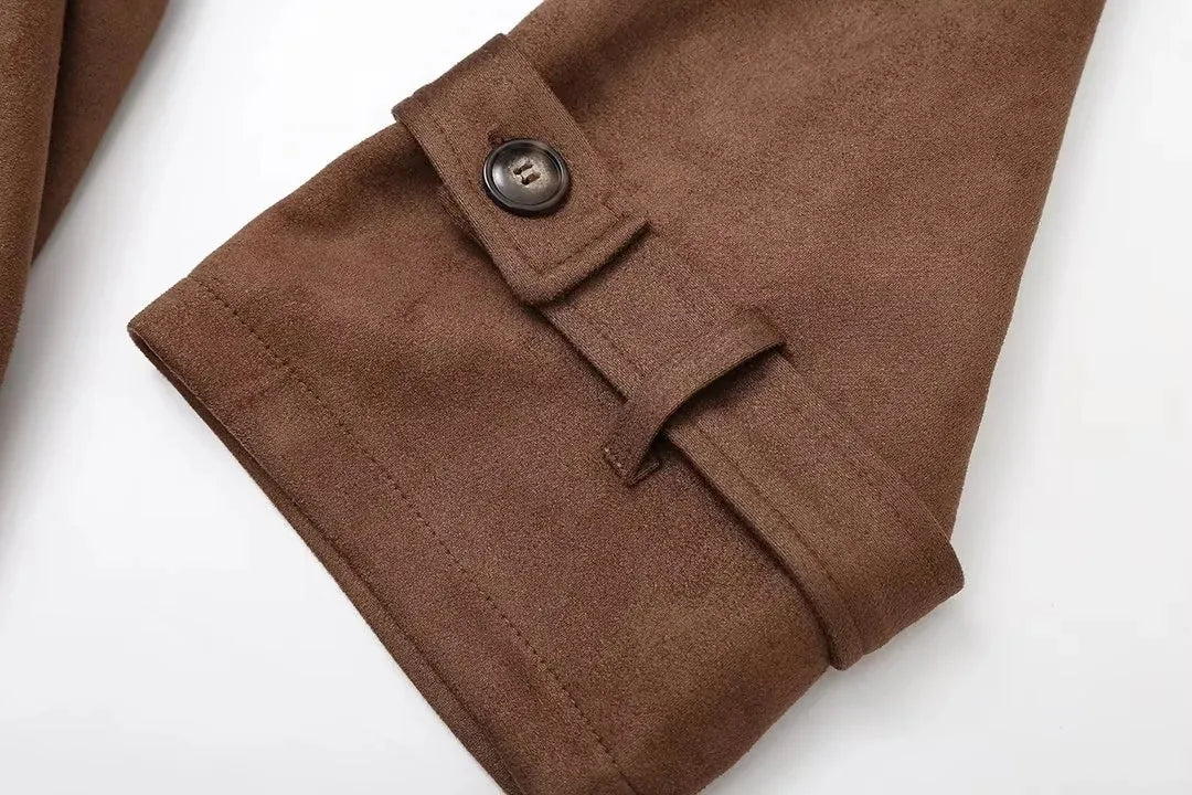 Casey Double Breasted Lapel Shift Suede Coat With Belt - www.Shopthatapp.com
