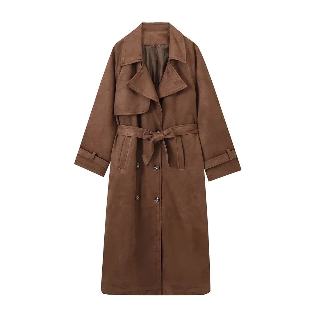 Casey Double Breasted Lapel Shift Suede Coat With Belt - www.Shopthatapp.com