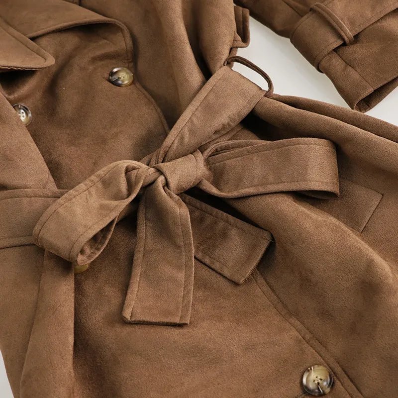 Casey Double Breasted Lapel Shift Suede Coat With Belt - www.Shopthatapp.com