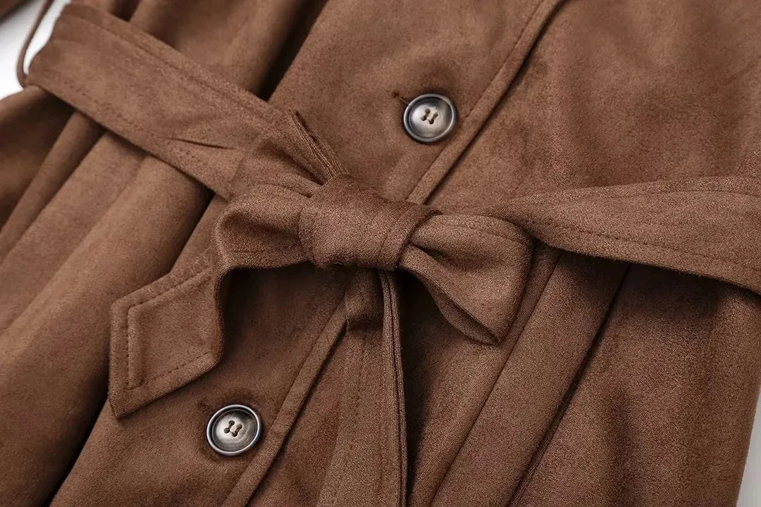 Casey Double Breasted Lapel Shift Suede Coat With Belt - www.Shopthatapp.com