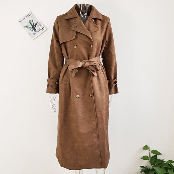 Casey Double Breasted Lapel Shift Suede Coat With Belt - www.Shopthatapp.com