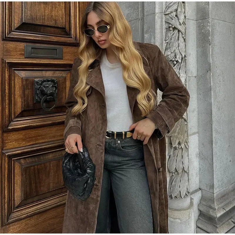 Casey Double Breasted Lapel Shift Suede Coat With Belt - www.Shopthatapp.com
