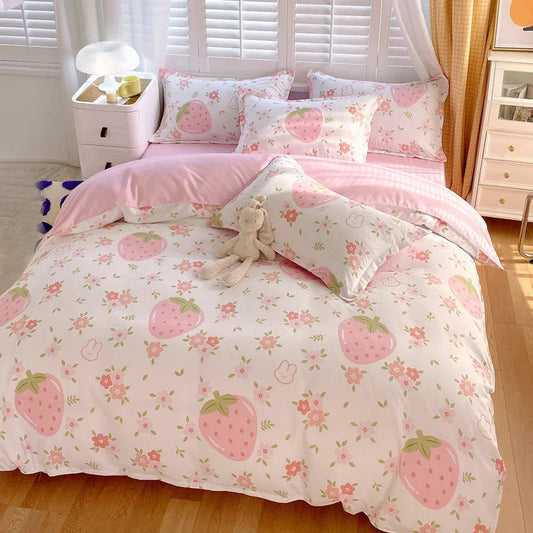 Duvet Cover Set Strawberry Print Bedding For Home Bedroom Decor Microfiber Quilt Cover Gifts Twin Full Queen King Size - www.Shopthatapp.com
