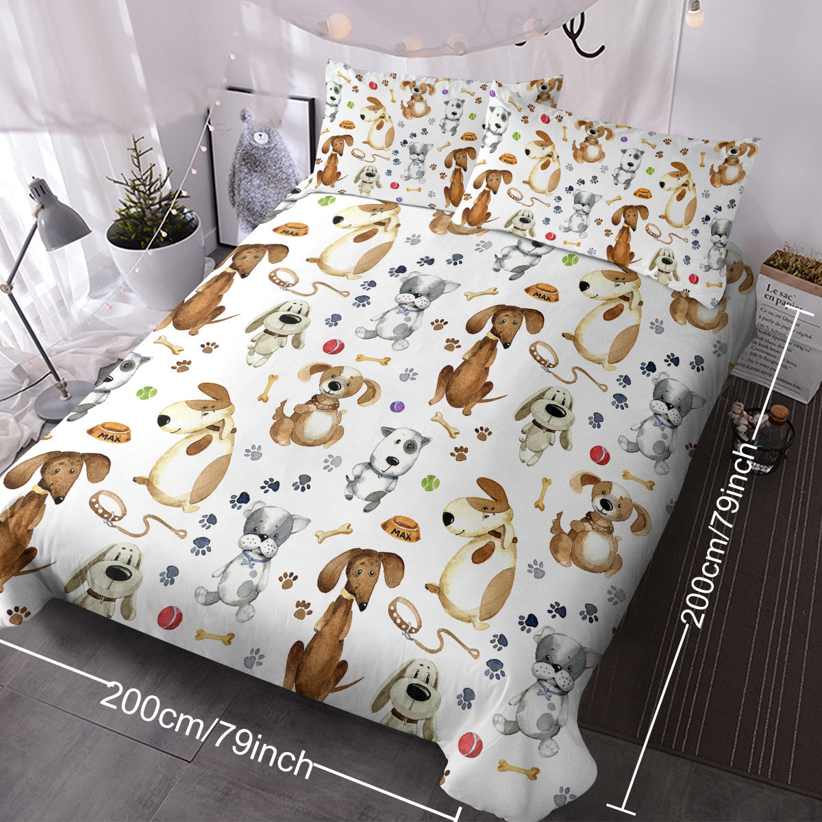 Kids' Duvet Cover Sets Animals Pastel Duvet Covers Cartoon Dogs Paws Pattern Bed Sets 3 Pieces 1 Duvet Cover And 2 Pillow Cases Cute Puppy Dogs Bedding For Kids - www.Shopthatapp.com