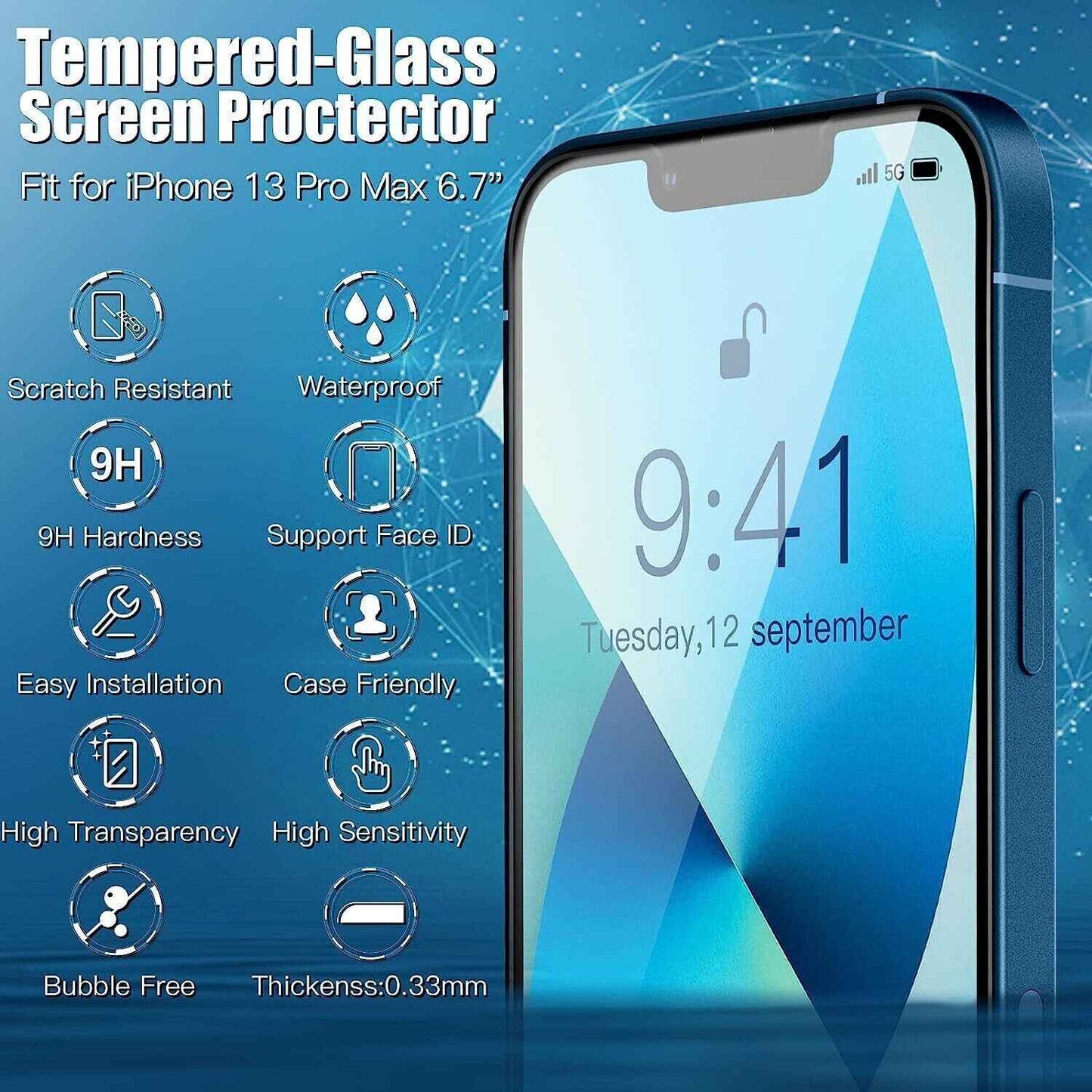 Screen protector for iPhone 14 Plus & iPhone 13/15 Pro Max Tempered Glass 3 pack - www.Shopthatapp.com