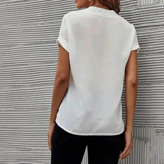Women's Short-sleeved V-neck Shirt Summer Casual Solid Color Shirt Fashion Womens Clothing - www.Shopthatapp.com
