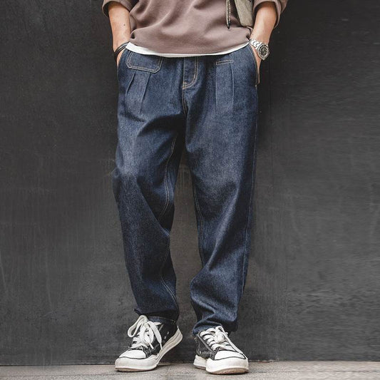 Vintage Denim Washed Elastic Waist Loose Jeans Cityboy Wide Leg Tapered Pants Men - www.Shopthatapp.com