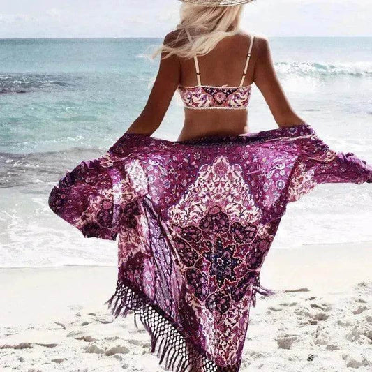 Chiffon Beach Resort Wear Purple Orientation Flower Beach Bikini - www.Shopthatapp.com