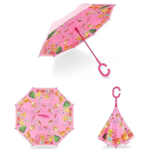 Children's Colorful Handle Reverse Umbrella Set Baby Cartoon Umbrella - www.Shopthatapp.com