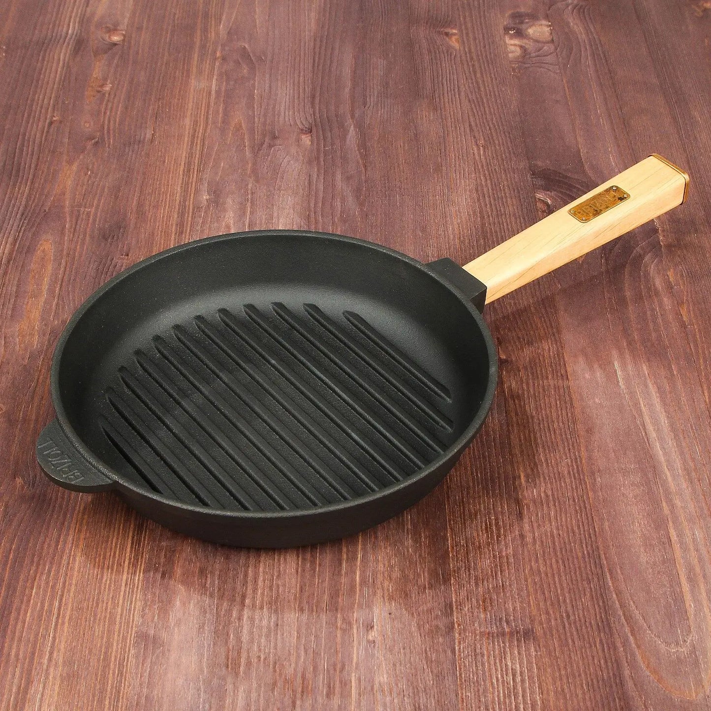 Poêle à griller en fonte de 28 cm avec manche en bois amovible, profondeur 5 cm