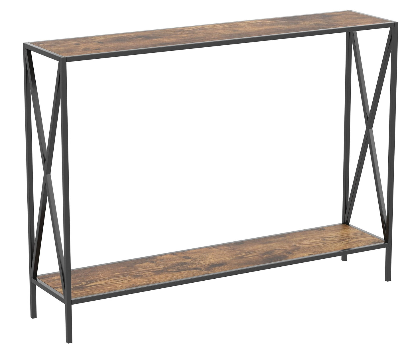 Console de canapé en bois de récupération marron, 1 étagère en métal noir