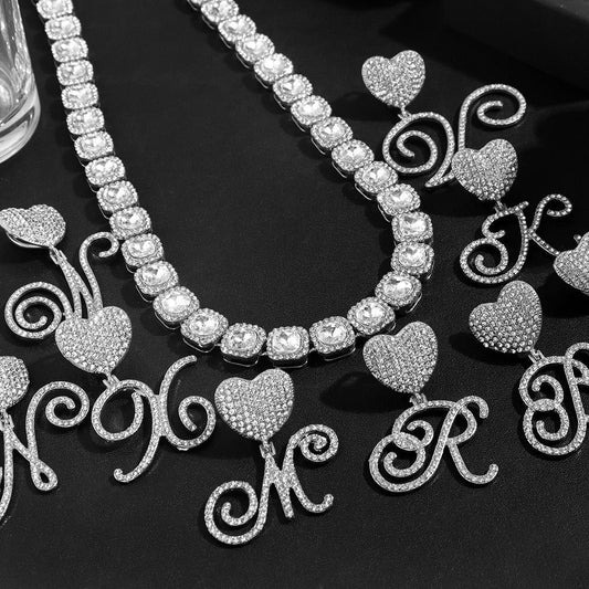 Cursive Letter Pendant Micro Tennis Cluster Chain - Silver - www.Shopthatapp.com