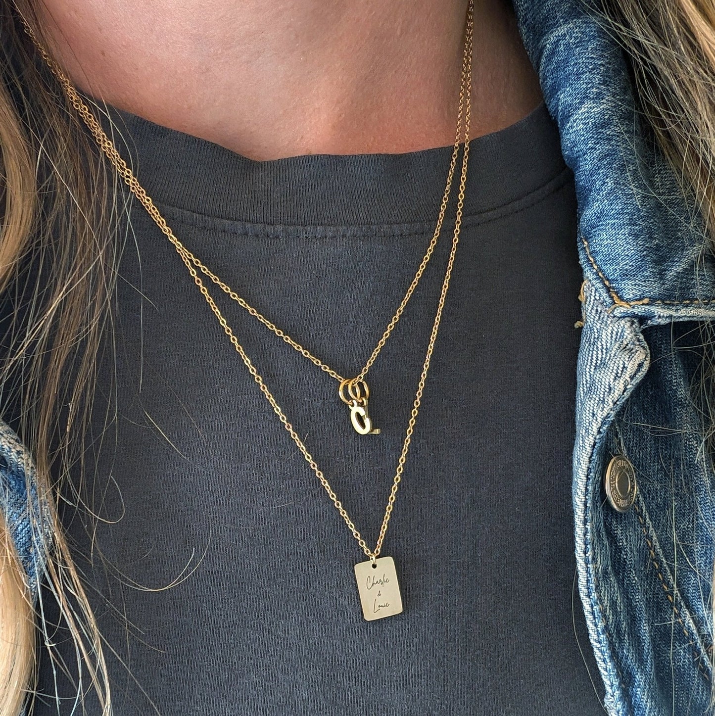 Collier petit rectangle imprimé à la demande