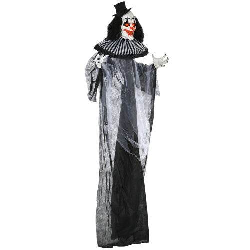 HOMCOM 6 Life Size Outdoor Halloween Decoration, Classic Black And White Striped Clown Animatronic, Sound And Motion Activated Animated Prop With Light Up Eyes Sounds - www.Shopthatapp.com