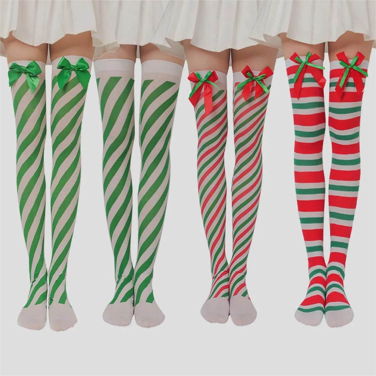Christmas Plush Doll Knee Socks Bow Stockings - www.Shopthatapp.com