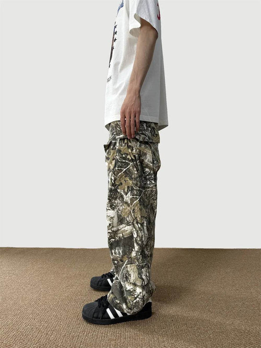 Loose Straight Tree Worn Looking Washed-out Camouflage Printed Cargo pant Men - www.Shopthatapp.com