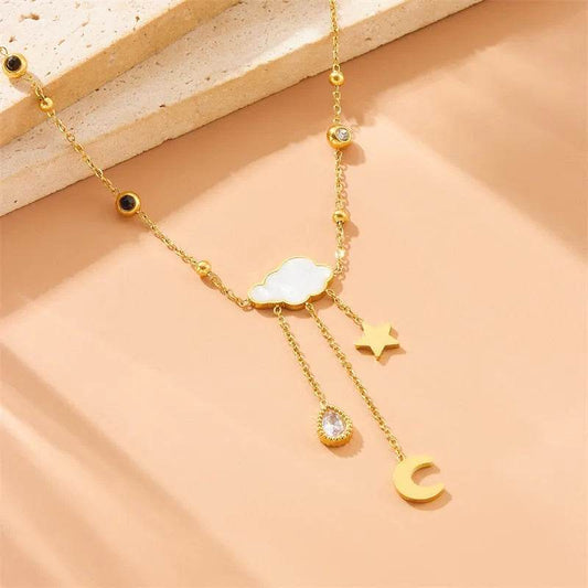 White Shell Cloud Star Moon Long Fringe Water Drop Fashion Necklace - www.Shopthatapp.com