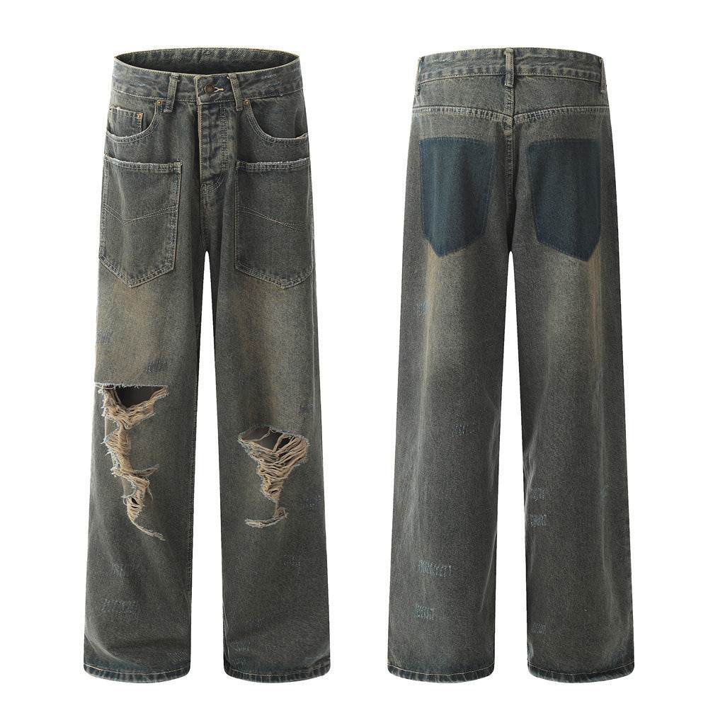 Pocket Design Loose Denim Straight-leg Trousers Men Jeans - www.Shopthatapp.com
