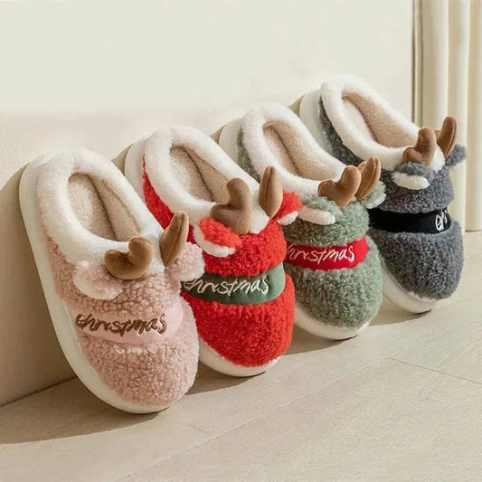 Christmas Shoes Winter Home Slippers Elk Soft Cozy Bedroom Slipper Slip On House Shoes - www.Shopthatapp.com