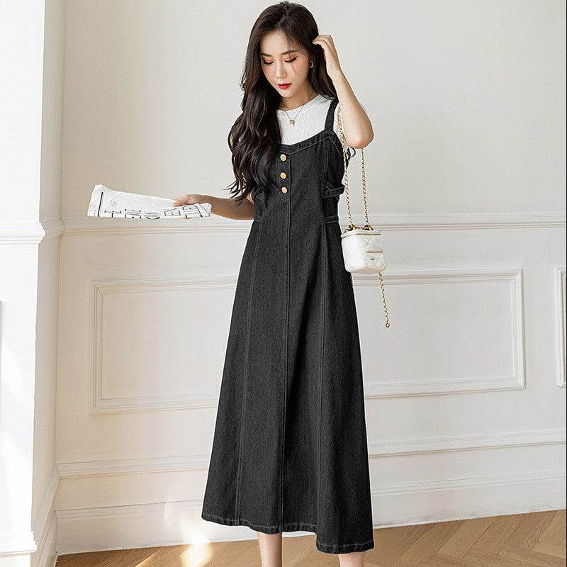Spring And Autumn New Korean Style Casual All-matching Jeans Suspender Dress - www.Shopthatapp.com