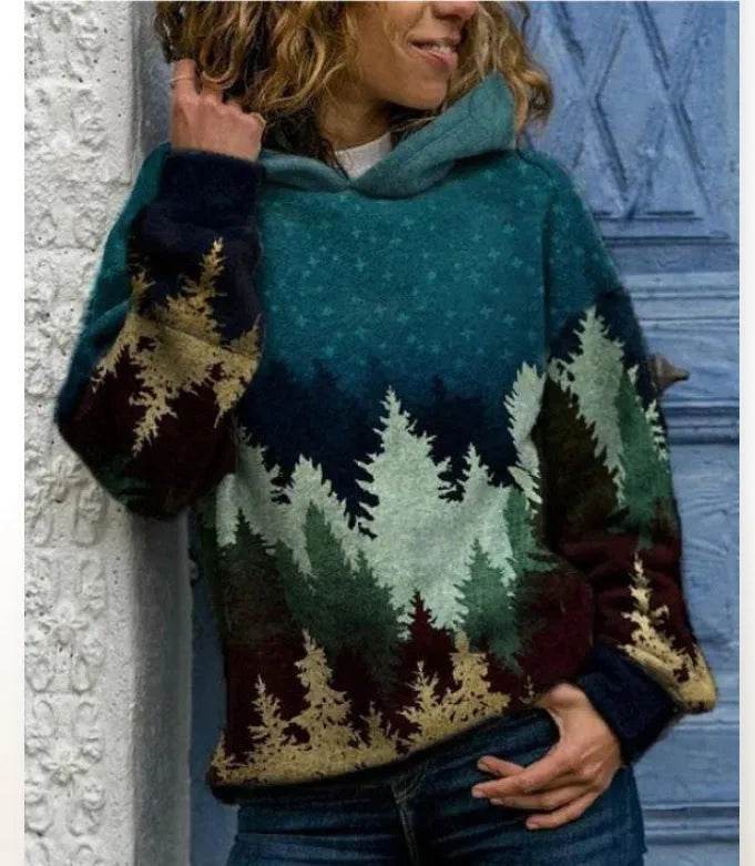 Hooded Long Sleeve Digital Printing Loose Casual Sweater For Women - www.Shopthatapp.com