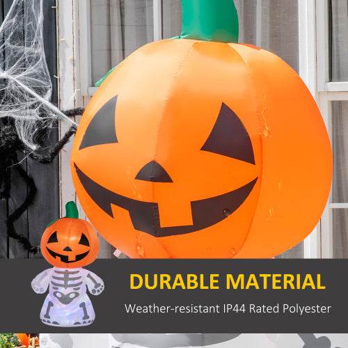 6ft Halloween Inflatables Outdoor Decorations, Smiling Skeleton Ghost With Pumpkin Head, Blow Up LED Yard Decor For Garden, Lawn, Party, Holiday, Waterproof - www.Shopthatapp.com