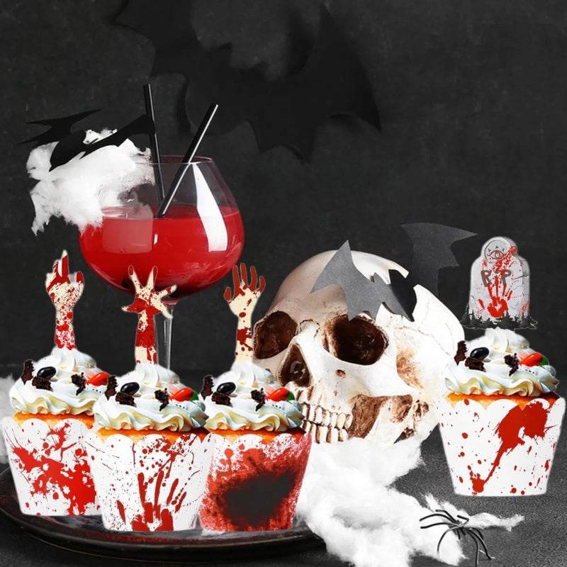 48Pcs Halloween Cupcake Toppers Wrappers Rip Kit Bloody Zombie Hand Cupcake Pick Decorations For Halloween Horror Movie Bloody Theme Birthday Party Cake Decorations Supplies - www.Shopthatapp.com