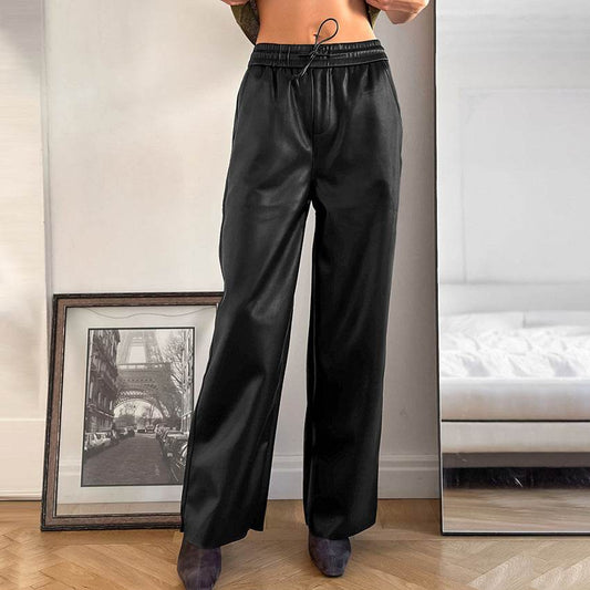 Casual Leather High-waisted Work Formal Trousers Pant women - www.Shopthatapp.com